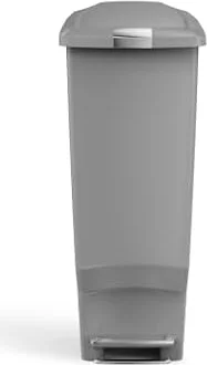 simplehuman Slim Step Can, 40L / 10.6 Gallon Kitchen Garbage Can, 150,000-Step Pedal, Lid Shox® Technology, Pet Proof Lock, Custom Fit Liner, Grey Plastic