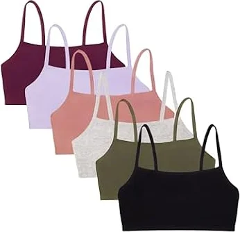 Fruit of The Loom Women's Spaghetti Strap Cotton Pullover Sports Bra Value Pack, Black/Heather Grey/Olive/Purple/Lilac/Dusk, 36