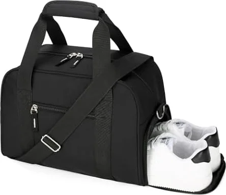 Searock 14 inch Small Gym Bag with Shoe Compartment - Black | Mini Duffle Bag for Men & Women, Lightweight Carry On Duffel Bag for Travel, Sports, Fitness & Workout, Jet Black