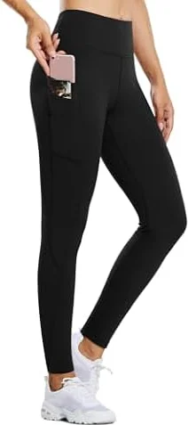 baleaf Women's Fleece Lined Leggings Winter Yoga Pants Water Resistant Pockets High Waisted Snow Hiking Warm Running Leggings Ski Black M