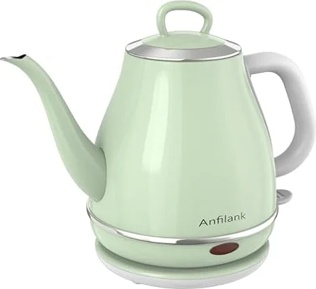Anfilank Gooseneck Electric Kettle, 1L 1500W, 100% Stainless Steel BPA Free Electric Tea Kettles with Auto Shut & Boil Dry Protection. Water Kettle for Pour-over Coffee & Tea (Green)