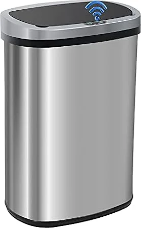 FDW Garbage Can 13 Gallon 50 Liter Kitchen Trash Can for Bathroom Bedroom Home Office Automatic Touch Free High-Capacity with Lid Brushed Stainless Steel Waste Bin