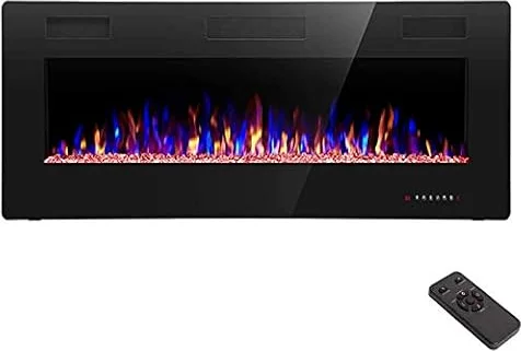 R.W.FLAME 42 inch Electric Fireplace Recessed and Wall Mounted,The Thinnest Fireplace,Low Noise, Fit for 2 x 6 and 2 x 4 Stud, Remote Control with Timer,Touch Screen,Adjustable Flame Color and Speed