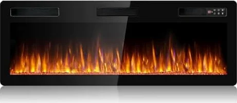 BOSSIN 50 inch Ultra-Thin Silence Electric Fireplace, Recessed Wall Mounted | Low Noise, Fit for 2x4 and 2x6 studs. Adjustable Flame Colors and Speed. Remote Control with Timer, 750/1500W