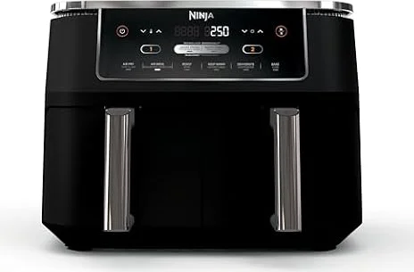 Ninja Foodi Air Fryer, 10 Qt/9.5L DualZone, 6-in-1, Black, DZ302C | Air fry, broil, roast, keep warm, dehydrate, bake, 2x5 Qt/4.7L baskets, Fits 8 lbs/3.6kg wings