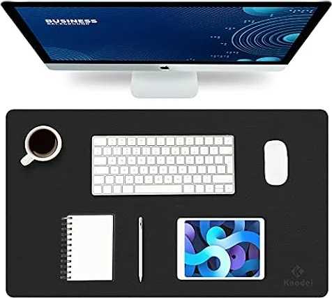 K KNODEL Small Office Desk Mat, Leather Mouse Pad (23.6"x13.8", Black) | Desk Pad, Keyboard Pad, Computer and Laptop Mat, Desktop Protector and Cover, Writing Pad and Blotter for Home Office