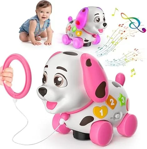 3-in-1 Musical Puppy Toys for 1 Year Old Girl Gift, Educational Baby Toy 6-12-18 Month, 1st Birthday Gift for 1 Year Old Girl Boy, First Bilingual Present for 7 8 9 10 Month Infant (Pink)