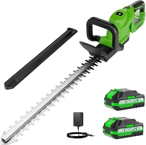 WORFCI 20-Inch Cordless Hedge Trimmer Brushless with 2 Battery, Green