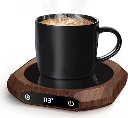 MQUPIN Coffee Mug Warmer, Mug Warmer for Desk, Heated Mug for Coffee with1-12H Auto Shut Off, Electric Beverage Warmer with 3 Temperature Settings(113°F/131°F/167°F), Tea Warmer for Office Desk(Wood)