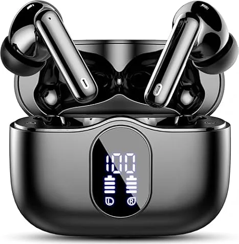 Wireless Earbuds, Bluetooth Headphones 5.4 HiFi Stereo Wireless Earphones | ENC Noise Cancelling Mic, IP7 Waterproof in Ear Headphones, LED Digital Display Ear Buds for Work/Sport, Touch Control, Black