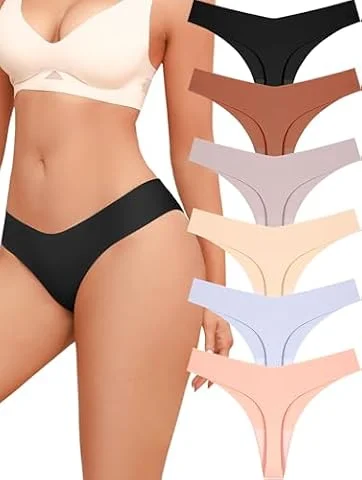 6 Pack Seamless Underwear Womens V-Waisted No Show Thongs for Girl Ladies S | Amazon Women's Underwear Seamless Breathable Thong Basics Gift Sale Clearance Haul Outfits Items My Orders Canada Sale ca