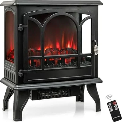 ORALNER Electric Fireplace Heater 23-Inch, Freestanding Fireplace Stove | Realistic Flame Effect, Remote & 6H Timer, Overheat Protection, Portable Fireplace for Living Room, Bedroom, 1400W, Black
