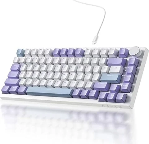 Ajazz AK820 75% Wired Mechanical Gaming Keyboard with Volume Knob, Creamy Quiet Custom Gasket Mounted Keyboard, Hot Swappable 3/5 Pin, South-Facing RGB, PBT Keycaps for PC Mac Gamer