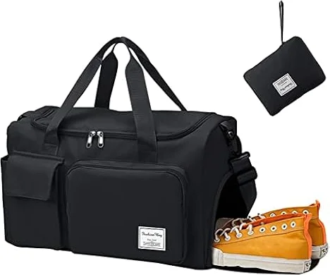 Aedcbaide Travel Bag,Gym Bag Womens,Duffle Bag with Shoe Compartment,Lightweight Foldable Weekend Bags for Women,Dry and Wet Overnight Bags for Women,Sports Bag for Woman Man(Black)