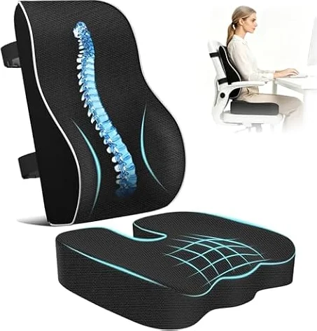 Memory Foam Seat Cushion Lumbar Support Pillow for Office Chair and Car | Sciatica & Hip & Coccyx Pain Relief Desk Chair Cushion for Long Sitting Office Workers, Car Drivers, Wheelchair, Home