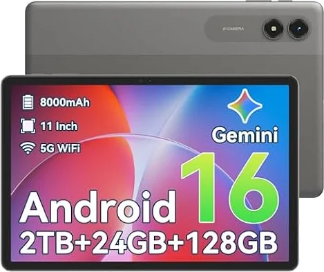 Android 16 Tablet,11 Inch Tablet with 24GB RAM 128GB ROM,Octa-Core T7250 Processor,90Hz Display,8000mAh with Fast Charging & OTG Reverse Charge,Gemini AI Tablets,Smart Camera,4-Year Warranty