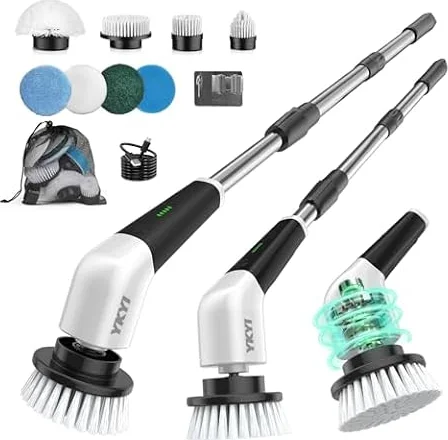 YKYI Electric Spin Scrubber: Cordless Bathroom Scrubber, Kitchen Brush | 2 speeds, up to 100 min runtime, 12–43.3 in handle and IPX7 design for tubs, tile and grout