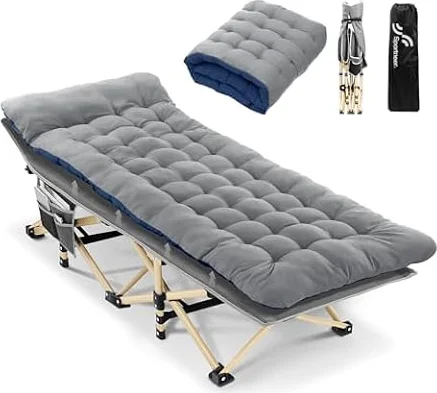 Sportneer Camping Cot, Cots for Adults Comfortable Folding Camping Cot with Cushion Portable Folding Camping Bed Sleeping Cot Camp Cot Loads 450 LBS for Tent Camping Travel Outdoor & Home Guest