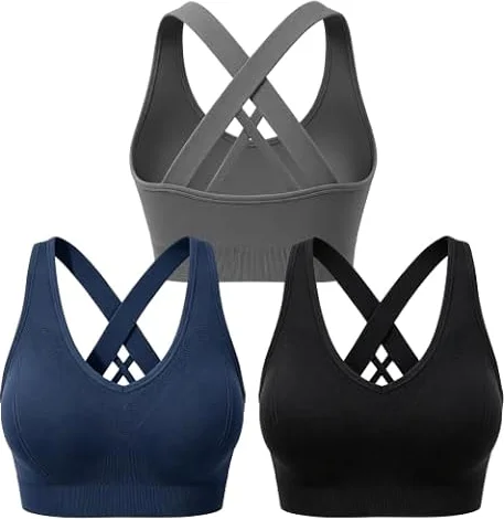 Double Couple Sports Bras for Women High Impact Support Padded 3/5 Pack | Seamless Criss Cross Back Sport Bra for Workout Yoga Gym Running Large Bust Womens Compression Push Up Supportive Breathable