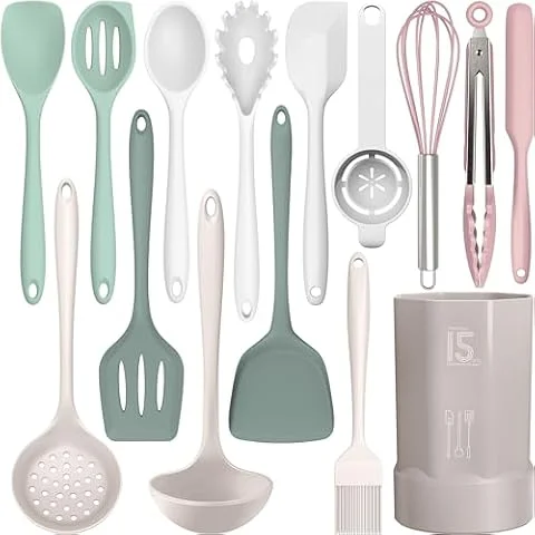 Silicone Cooking Utensils Set - 446°F Heat Resistant Silicone Kitchen Utensils,Spatula,Spoon, All Clad Kitchen Utensil Sets Gadgets Tools for Nonstick Cookware,Dishwasher Safe BPA Free (Multicolor)