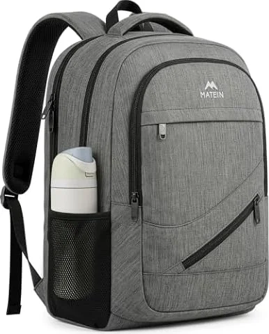 MATEIN Travel Laptop Backpack, 17 Inch TSA Approved Carry On Work Bag | College School Bookbag with Trolley Sleeve, Large Business Computer Bag with Anti Theft Pocket, Grey Rucksack for Men Women
