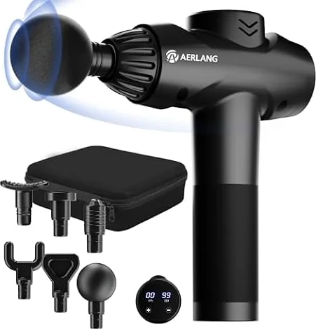 AERLANG Massage Gun,Mothers day gifts ideas Percussion Massage Gun, Muscle Handheld Deep Tissue Massager (Black)-– Six Different Adjustable Heads for Different Muscle Groups - 20 Speed Option