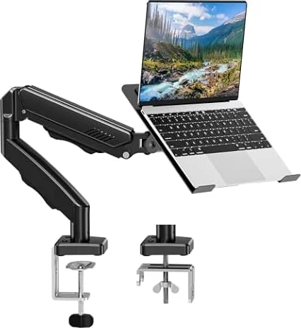 MOUNT PRO Laptop Arm Mount for Desk Fits Max 17" Notebook and 32" Monitor | up to 22 LBS, 2 in 1 Function Monitor Laptop Stand with Tray, Flexible Height/Tilt/Swivel Adjustment, Clamp/Grommet Base