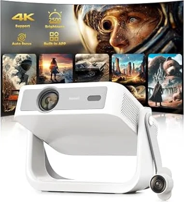 Portable-Projector-4k with Auto Focus,Jimveo AI Movin 3.0 OS, Official Apps | Magnetic Creative Filter,180° Stand,40W Audio,2500 Bright,Smart-Projector WiFi 6 & BT5.4,Mini Projecteur for Outdoor/Indoor