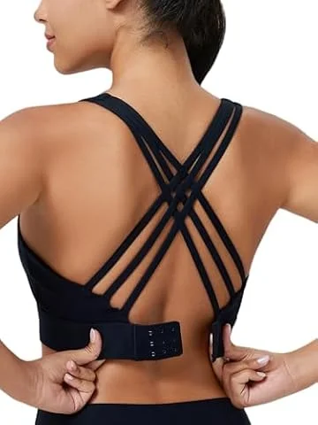 BYAWAY High Impact Sports Bra for Women High Support Molded Cups Strappy Women’s Sports Bra for Workout,Training and Running Black