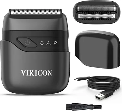 VIKICON Electric Foil Shaver for Men, Mini Electric Razor for Face & Beard | Dual Floating Blades for Beard & Stubble, 90-Min Runtime, USB-C Fast Charging, On-the-Go & Business Travel, IPX7 Waterproof