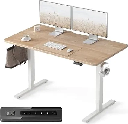 FEZIBO 47 x 24 Inch Standing Desk, Height Adjustable, Maple | 7th Gen Lift System, 30% longer frame, 3 Memory Presets, Child Safety Lock, Sit Stand Desk for Home Office, Spliced Board