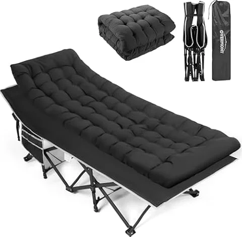 Overmont Camping Cot with Mattress - 28” Extra Wide Portable Folding Cot for Adults Load 550 LBS with Carry Bag for Outdoor Travel Home Office Nap