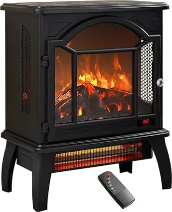 KOFOHON Freestanding Electric Fireplace Heater,Portable Infrared Fireplace Stove with 4 Types of 3D Realistic Flame Effects,Adjustable Temperature Indoor Space Heater,Timer&Remote Control,22"-1500W.
