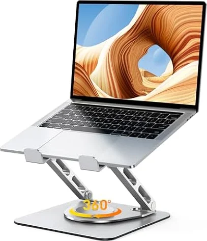 Zewwen 360° Flexible Rotating Laptop Stand for Desk, Ergonomic Adjustable Laptop Riser Holder with Dual-bar Support, Portable Computer Stand for MacBook Air Pro, Dell XPS, HP (10-16")