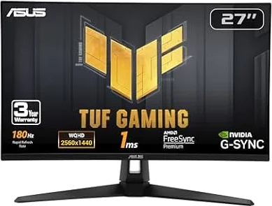 ASUS TUF Gaming VG27AQ3A 27 Inch 1440p 180Hz G-SYNC Gaming Monitor | Fast IPS, ELMB Sync, 1ms, 130% sRGB, Built-In Speakers, FreeSync Premium, HDR10, for PS5 and Xbox, 3yr warranty