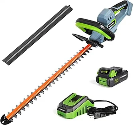 WORKPRO 20V Cordless Hedge Trimmer, 20" Dual Action Blades with Battery | 15mm Cutting Capacity; 50Min Runtime; Full Wrap Handle; Safety Lock Design