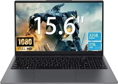 15.6“ FHD Gaming Laptop, Ryzen 7 5825U Processor, 32GB RAM, 1TB NVMe SSD | 8C/16T, Up to 4.5GHz, Laptop Computer with Backlit Keyboard, Fingerprint Reader, Webcam Switch, Windows11 Pro, Grey