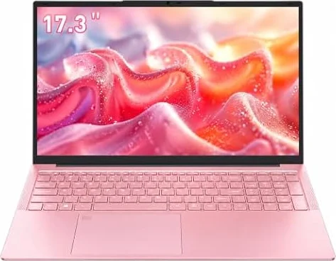 Auusda 2026 Traditional Laptop 17.3" for Students & Work, for Ryzen 3 3250C | WiFi 6, BT 5.3, Backlit Keyboard, Fingerprint, Privacy Camera, Dual USB Type-C, 16GB RAM, 512GB NVMe SSD, Pink