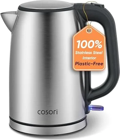 Cosori Stainless Steel Electric Kettle, 1.7L, 1500W, Cordless, Silver | Rapid Boil, Auto Shut-Off, Boil-Dry Protection, Stainless Steel Inner Lid and Spout, Drip-Less Spout, Easy Use and Cleaning