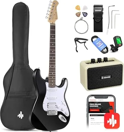 Donner DST-100 39 Inch Electric Guitar Beginner Kits Solid Body Electric Guitar Kit Package HSS Pickup with All Accessories Amplifier, Bag, Tuner, Capo, Strap, Cable, Picks