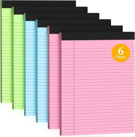 Legal Pads 8.5 x 11 Colored Note Pads, 6 Pack Wide Ruled Notepads 8.5 x 11 | Lined Paper, Colored Notebook Paper Writing Pads 30 Sheets per Colored Paper Pads 8.5 x 11 for Home Office School Supplies