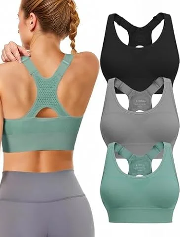 Tmeefee Adjustable Sports Bras for Women High Support, Padded Racerback Bra | 3 Pack High Impact Plus Size Supportive Push up Sport Bra for Large Bust Workout Running Gym Yoga