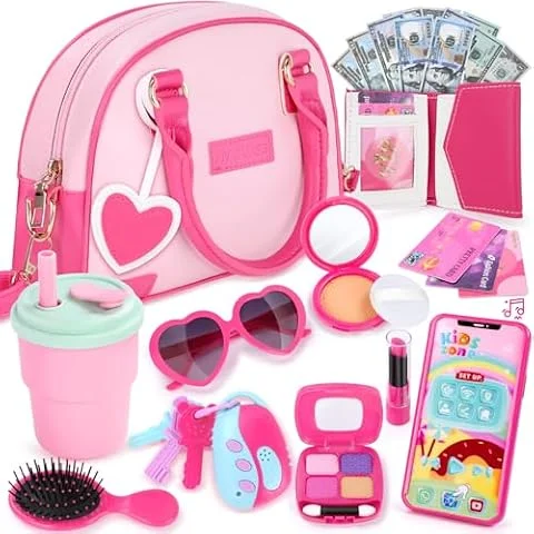 INNOCHEER Little Girls Purse, Kids Toy Purse with Pretend Makeup, Play Purse for Little Girls, Pretend Play Toddler Purse, Birthday Christmas Princess Gifts Toys for Girls 3 4 5 6 7 8 Year Old