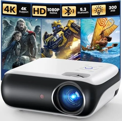 HAPPRUN Native 1080P Bluetooth Mini Movie Projector | Indoor/Outdoor Use • Small & Portable • Easy Setup • Built-in Speaker • HDMI for PC, Laptop & PS5