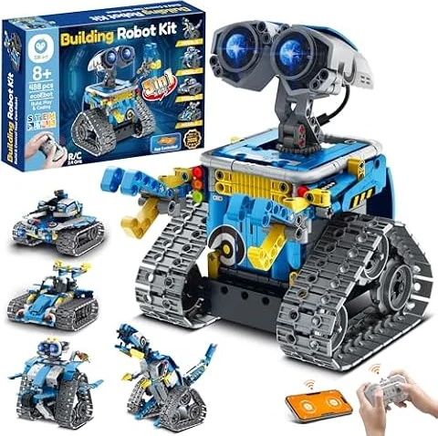 Sillbird Building Robot Kit with Remote Control STEM Gift for Boys Age 8-12 | Coding Robotic Toys, Educational Birthday Presents, App-Controlled, Build 5in1 Models, Rechargeable Blue Bot Set, 488 Pieces