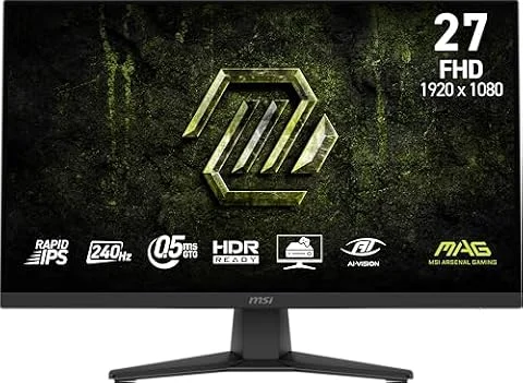 MSI MAG 272F X24 27-inch 1920 x 1080 (FHD) Gaming Monitor, 240Hz, AMD Adaptive-Sync, HDR Ready, HDMI, VGA Port,VESA Mountable, Tilt, 4-Side Slim Bezel, 0.5ms, Black