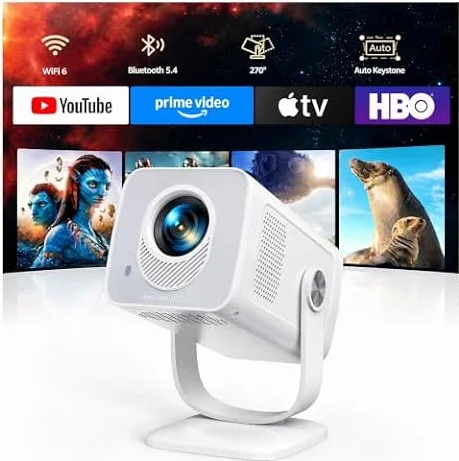 [2026 Upgraded] Mini-Projector Built-in Apps, 4K 1080P Support, Smart OS | Portable Projector, Short Throw, WiFi 6 & Bluetooth5.4, Auto Keystone 270° Rotation Movie-Projecteur for Bedroom/Home/Outdoor