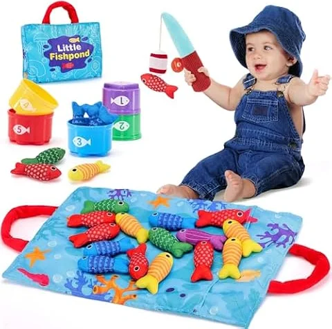 hahaland 10 in 1 Fishing Game Montessori Toys for 1 Year Old | Toddler Toys with Baby Stacking Cups for 1 2 Year Old Boy Girl Toy, Montessori Educational Toy Christmas Gift 6-12-18 Months