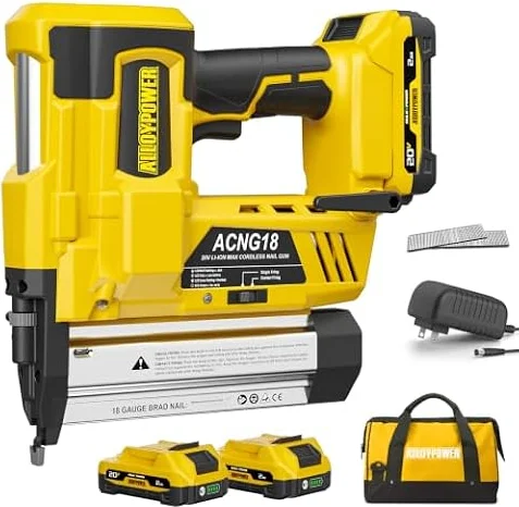 ALLOYPOWER 20V Cordless Brad Nailer, 18GA Nail Gun for DIY & Woodworking | Nail Gun Battery Powered, Up to 2 Inch, 2 Firing Modes, Adjustable Depth, 1000pcs Nails Included