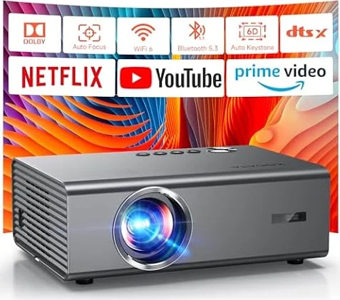 4K-Projector with WiFi and Bluetooth, AI Auto Focus&6D Keystone Dolby Audio HDR10+, KOGATA Smart Projector with Built-in Apps, Outdoor Movie Portable for Home Theater, Bedroom, Ceiling
